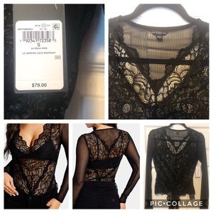 NWT Black Long Sleeve Lace Guess Bodysuit
